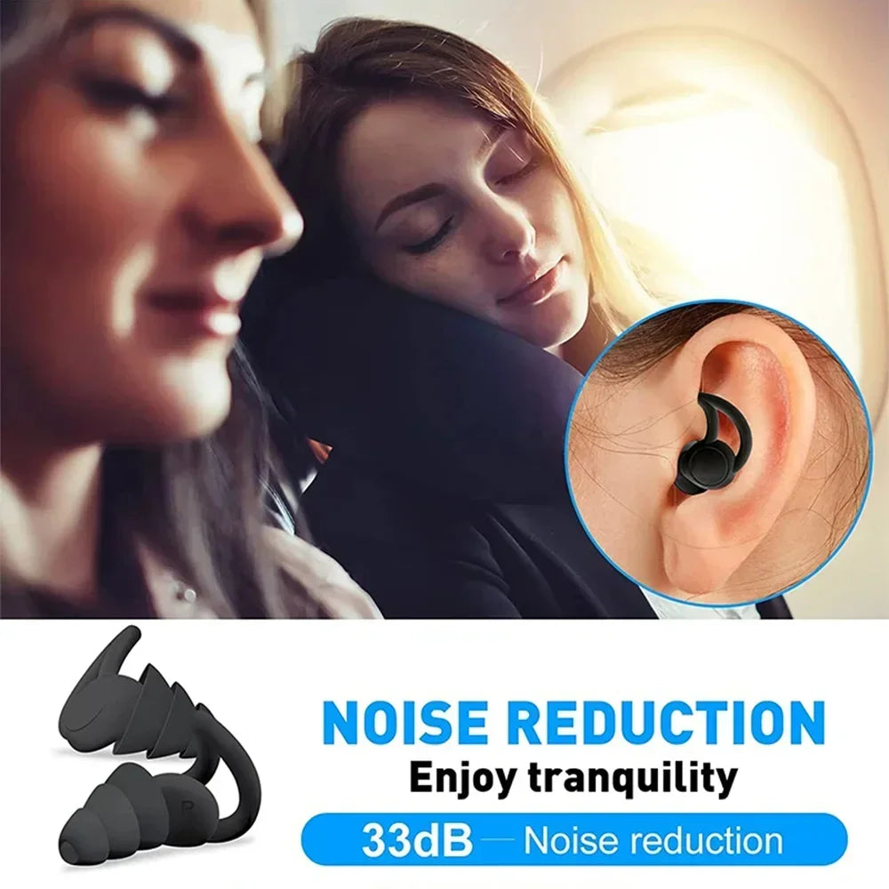 3 Layer Soft Reusable Silicone Ear Plugs, Noise Cancelling Comfort Fit Earbuds for Sleep & Hearing Protection