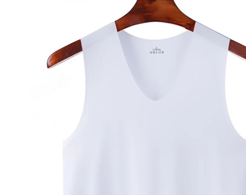 Gilet d'été en soie glacée non marquant pour hommes, débardeur moulant de sport et de fitness, sans manches, respirant, vêtement d'intérieur