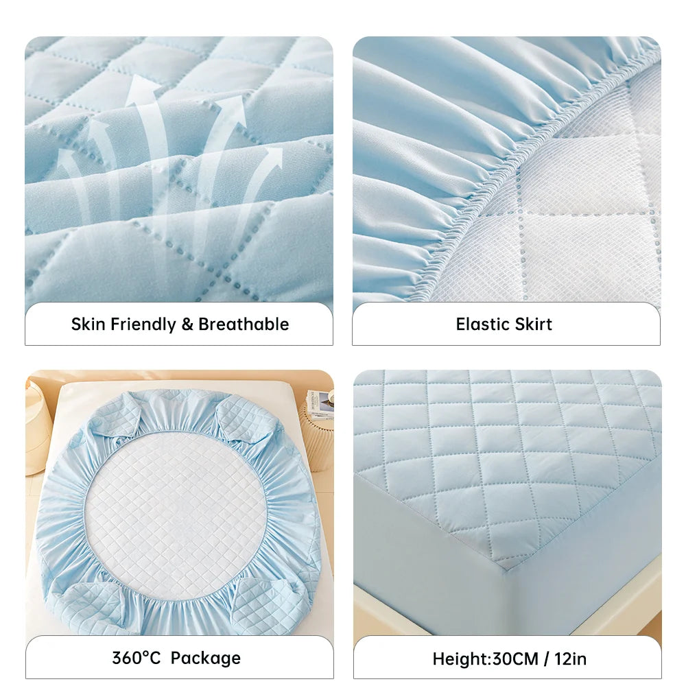 1pc 3D Air Fabric Thick Mattress Cover, 100% Waterproof Mattress Protector, Soft and Breathable Fitted Bed Sheet (No Pillowcase) - Shoppiline