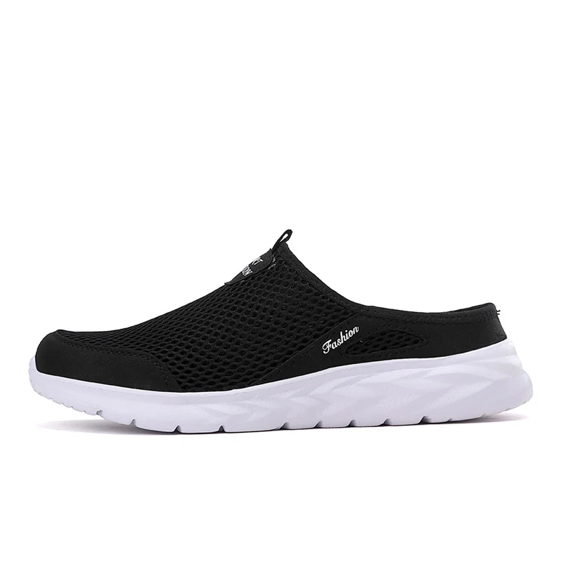 YRZL Mens Half Slippers Summer Breathable Mesh Mens Shoes Outdoor Casual Walking Shoes Large Flat Light Mesh Slippers Sandals - Shoppiline