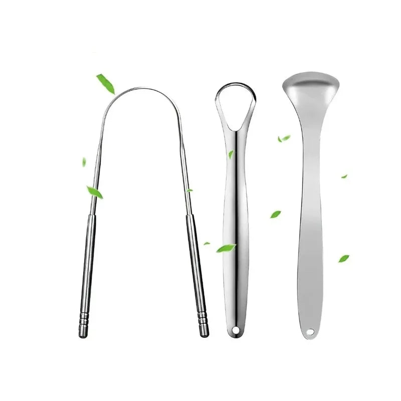 3PCS Stainless Steel Tongue Scraper Professional Tongue Brush Cleaner for Removing Tongue Coating Oral Care Tool