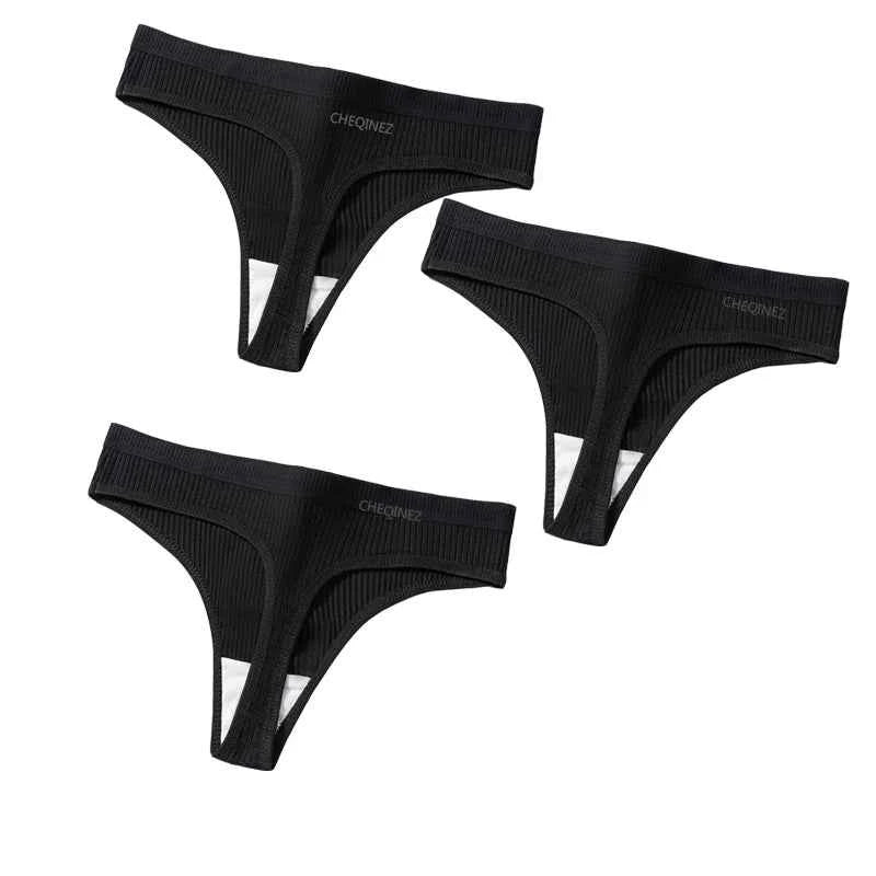 3Pcs/Set Thongs Women's Panties Striped Briefs Girls Solid Color Elastic Underwear Female Sexy Lingeries Hot Comfort G-string