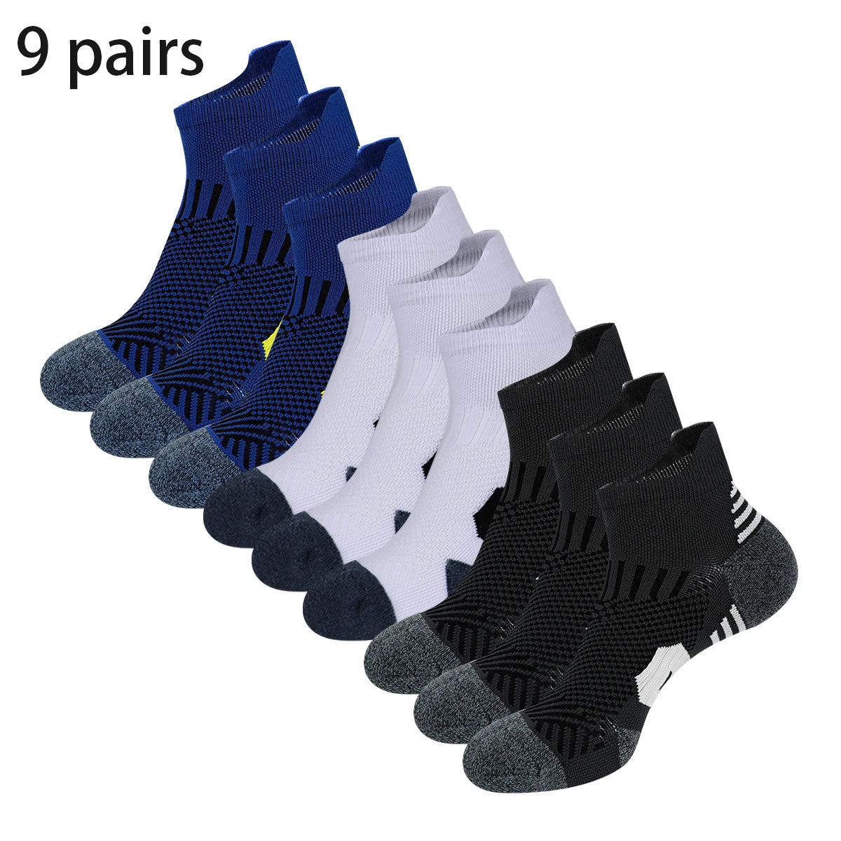 3/9 paires de chaussettes de sport antidérapantes pour hommes et femmes, chaussettes de basketball professionnelles épaissies avec fond en serviette pour la course à pied et l'entraînement de fitness