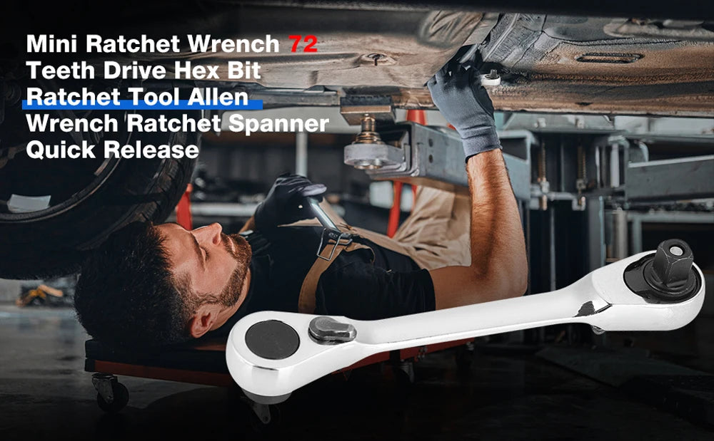 2 in 1 Socket Ratchet Wrench Mini Double Head One Quarter Batch Head Screwdriver Handle 72 Teeth Fast Small Wrench - Shoppiline