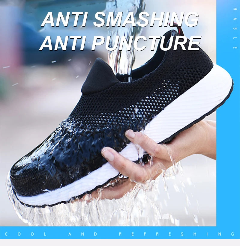 Breathable Safety Shoes Man Steel Toe Anti-Puncture Reinforced Sole Men's Work Shoes Lightweight Slip Resistant Safety Sneaker - Shoppiline