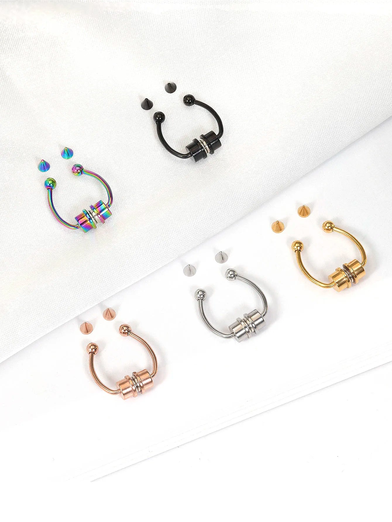 2Pcs or 5Pcs Magnet Nose Ring Stainless Steel Horseshoe Ring Nose Clip Non-pierced Nose Hoop Magnetic Nose Nail piercing nariz