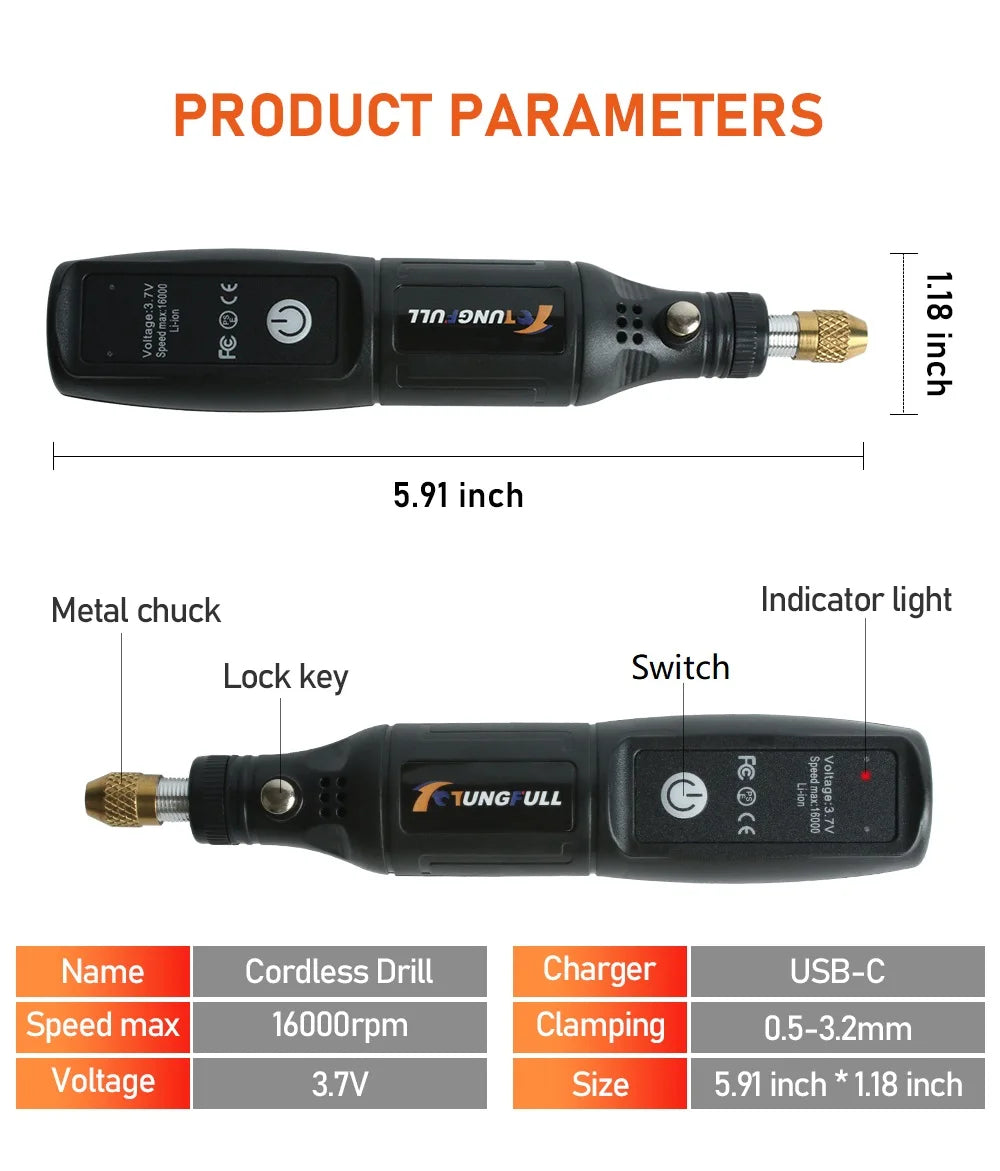 Mini Electric Drill USB Wireless Mini Handheld Drill Rotary Tool Woodworking Engraving Pen Dremel Tools for Jewelry Metal Glass - Shoppiline