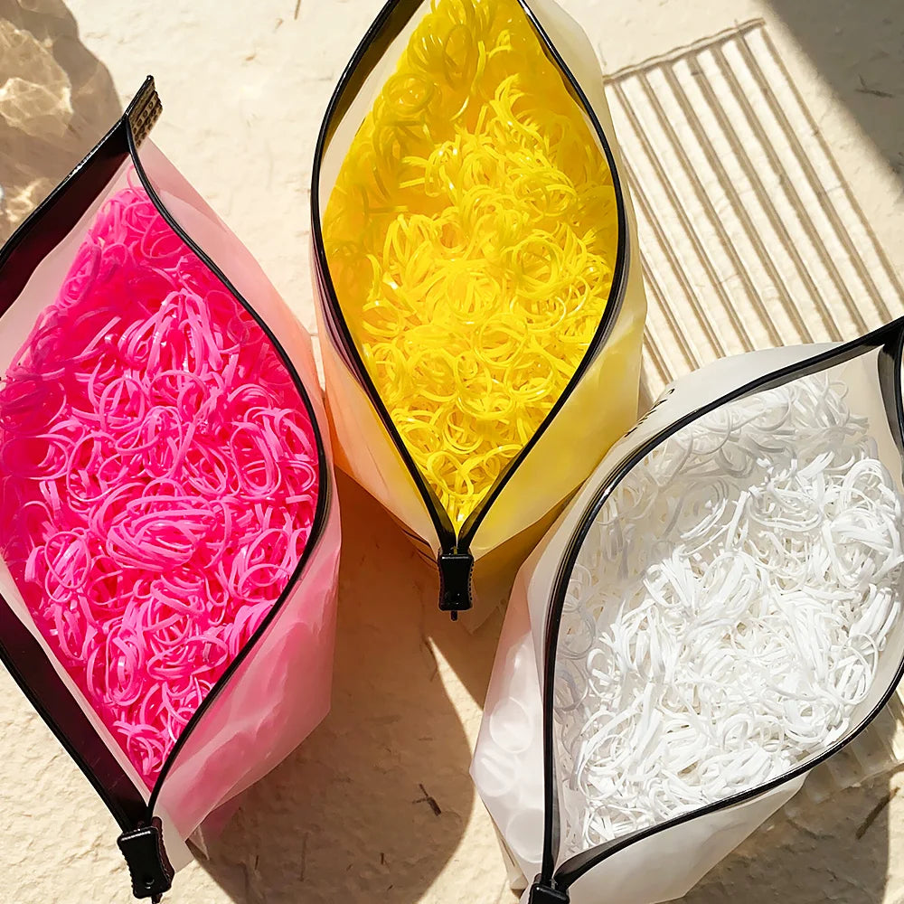500/1000/2000 pièces élastiques en caoutchouc colorés jetables pour filles, serre-tête, attaches de queue de cheval, accessoires capillaires pour enfants