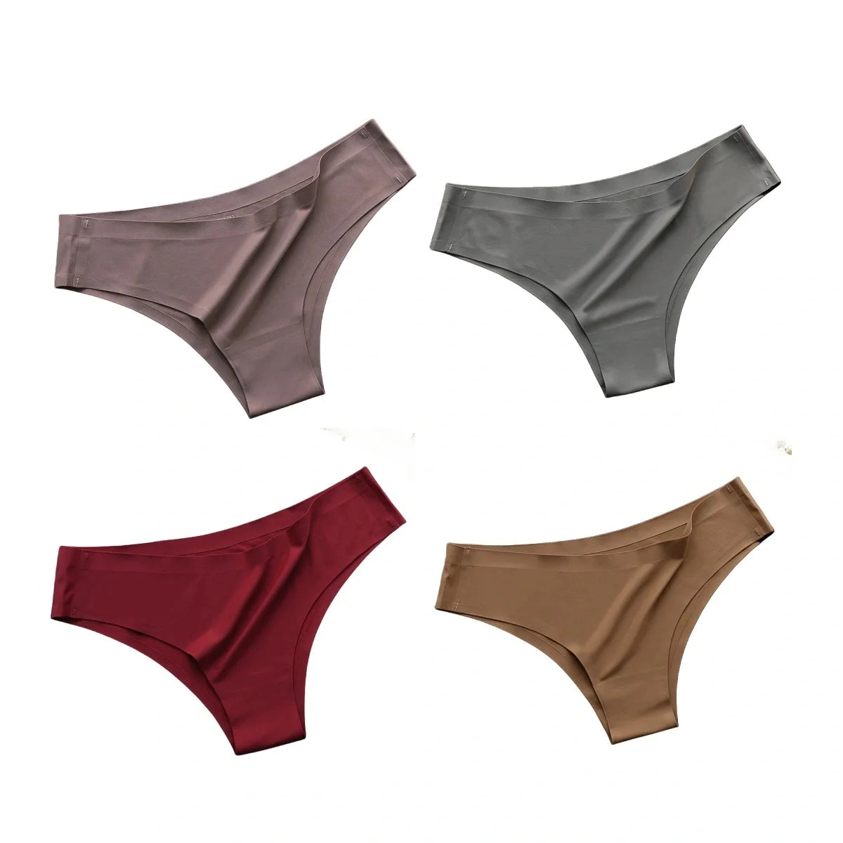 4PCS/Set Seamless Brazilian Panties Women's Sexy Lingerie Cool Ice Silk Low Waist Briefs Soft Solid Ultra-thin Bikini Underwear