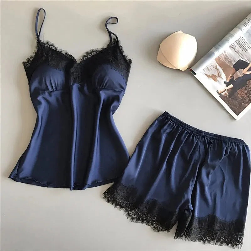 Ensemble de pyjama pour femme, col en V, dentelle, lingerie sexy, shorts de nuit, vêtements de nuit, nouveau