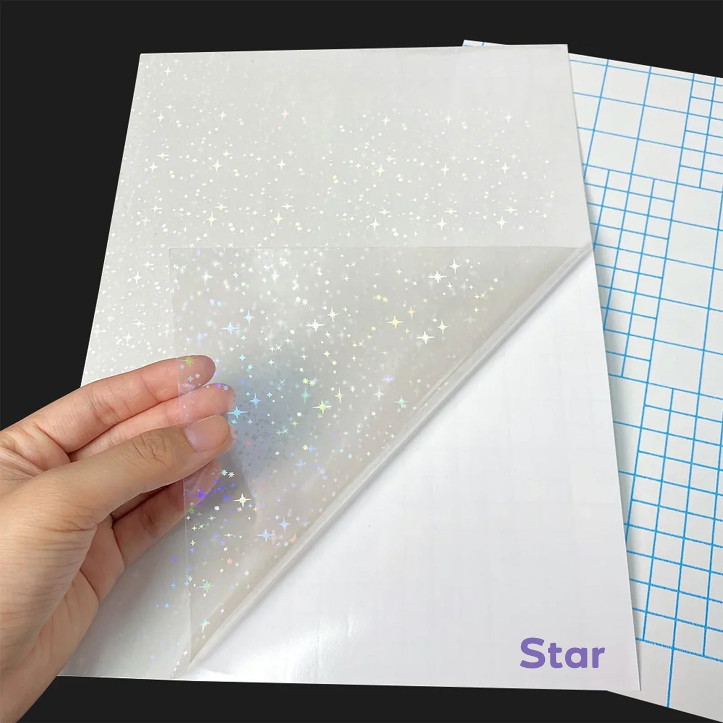 40 Blatt A4 Klare Holografische Kaltlaminierfolie 21 x 29,7 cm Selbstklebende Folie 4 Stile Gemischt: Diamant, Regenbogen, Sterne, Punkte