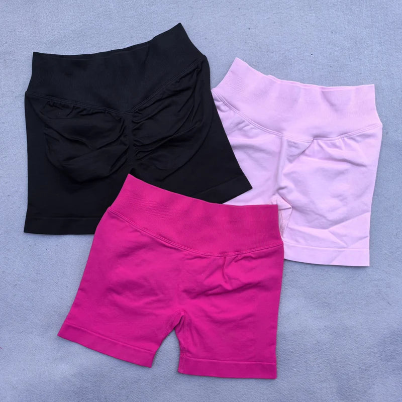 Gym Shorts Women Fitness Sports Biker Shorts 4.5" Low Ribbed Band Yoga Shorts Workout Scrunch Butt Seamless Leggings