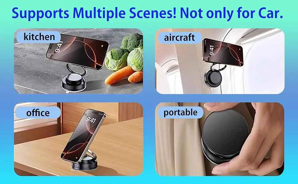 Upgraded 360° Vacuum Magnetic Car Phone Holder, Strong Suction Cup Phone Mount Foldable Portable Cell Phone Holders