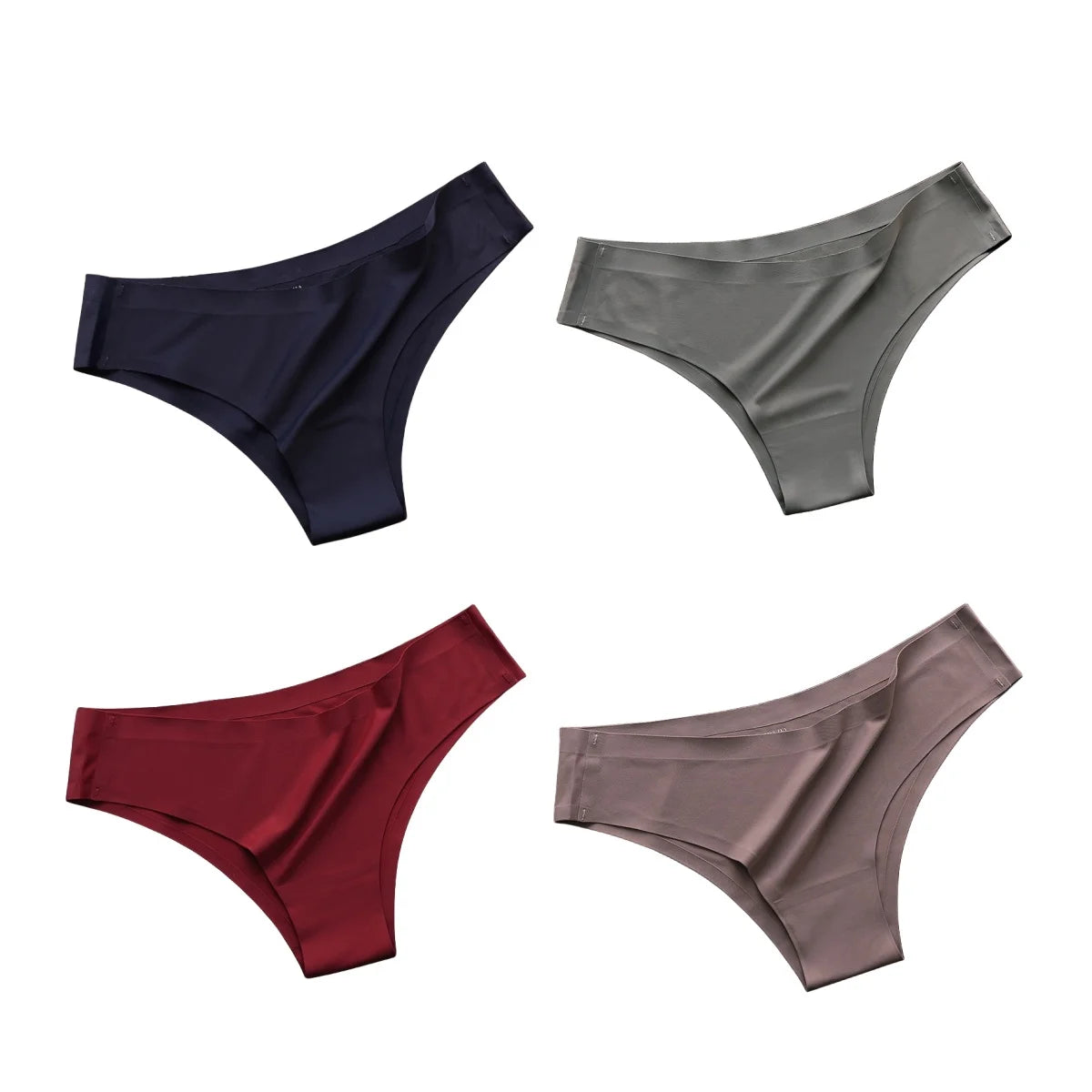 4PCS/Set Seamless Brazilian Panties Women's Sexy Lingerie Cool Ice Silk Low Waist Briefs Soft Solid Ultra-thin Bikini Underwear
