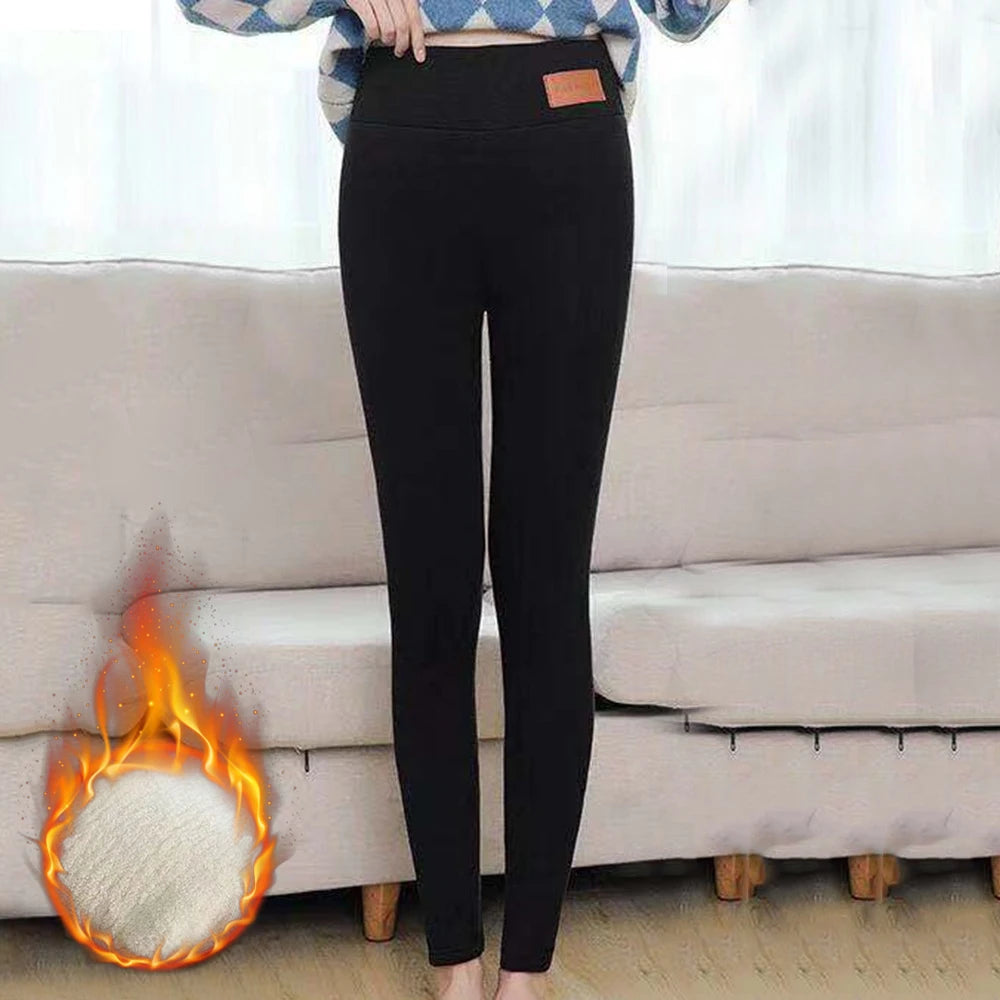 Damen-Lammfleece-Leggings, nahtlos, hohe Taille, dicke Thermoleggings, modische, warme Winter-Damenstrumpfhose, isolierte Hose