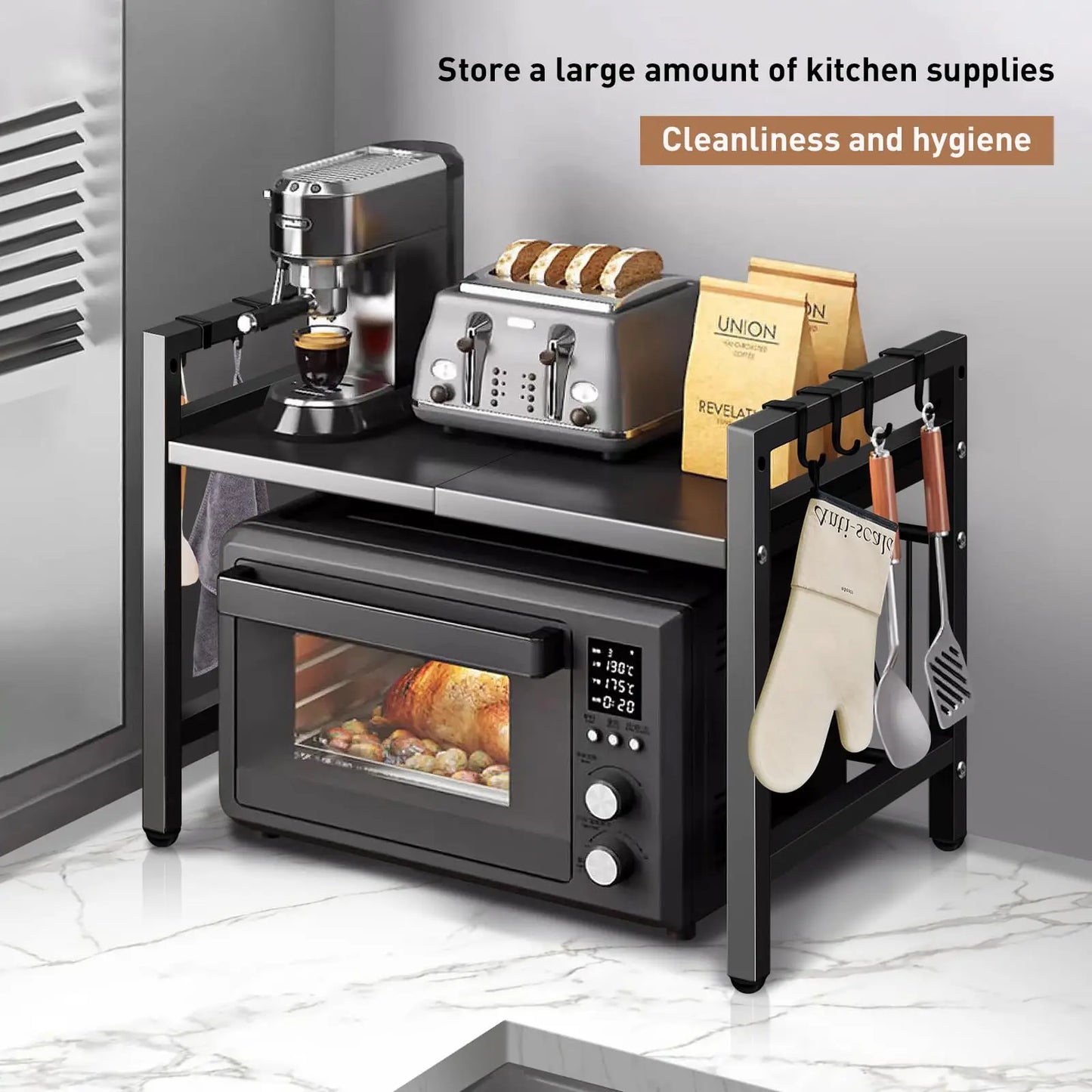 Kitchen Storage Rack Microwave Shelf Condiment Organizer Shelf Tableware Storage  Expandable 42-64cm Moisture And Rust