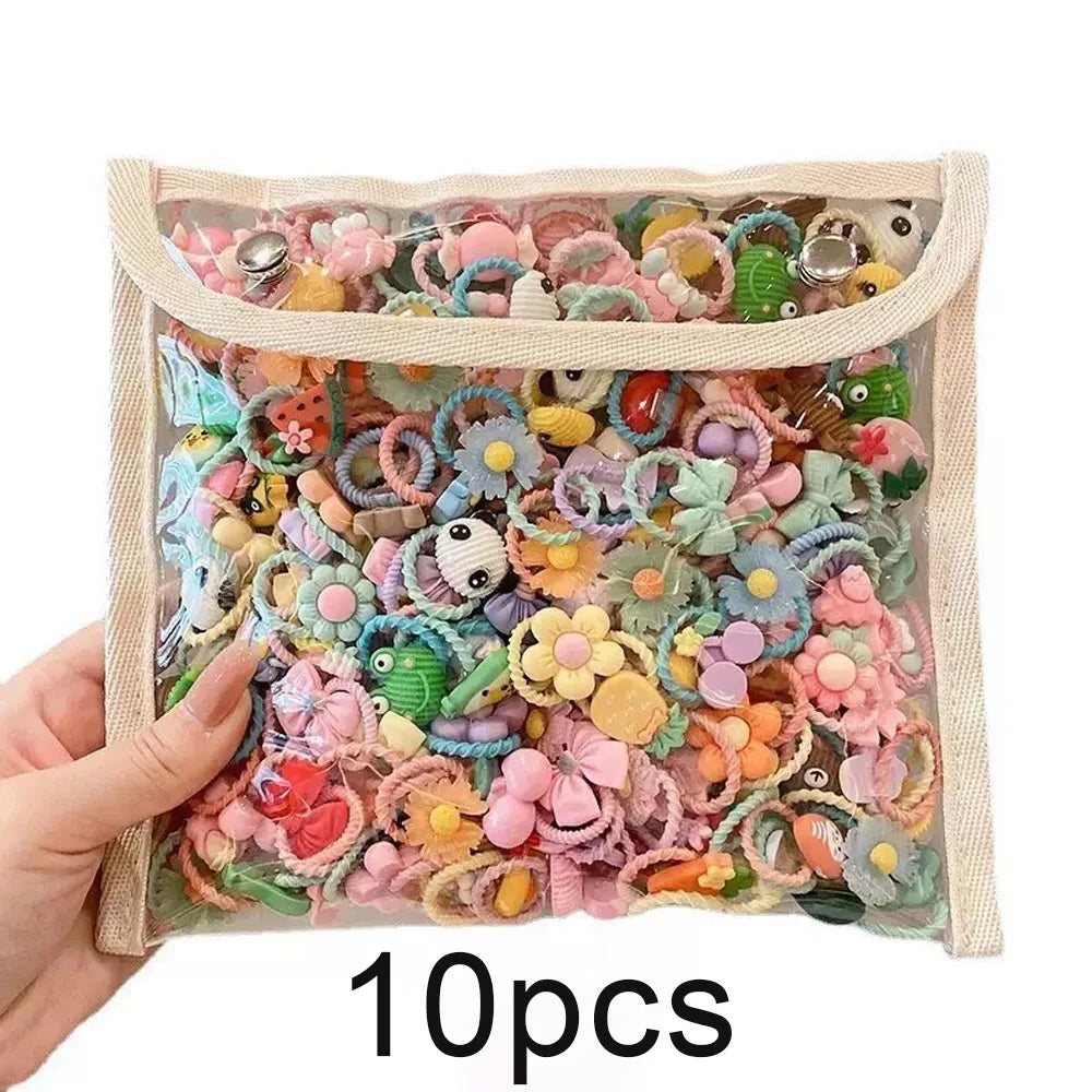 Cute Thumb Hair Ties For Girls,high Elasticity,cartoon Animal Flowers And Fruit Decorative Hair Band,sweet Girl Hair Rope