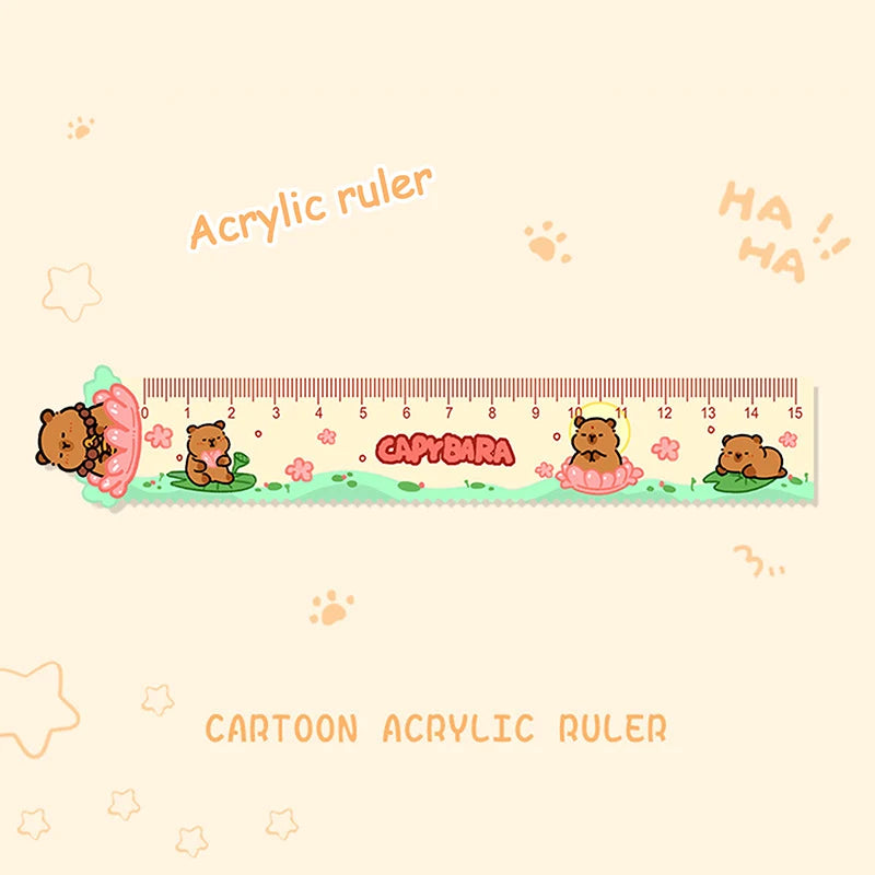 15cm Capybara Ruler Wavy Lines Drawing Tools Acrylic Cute Cartoon Straight Ruler Stationery School Office Supplies