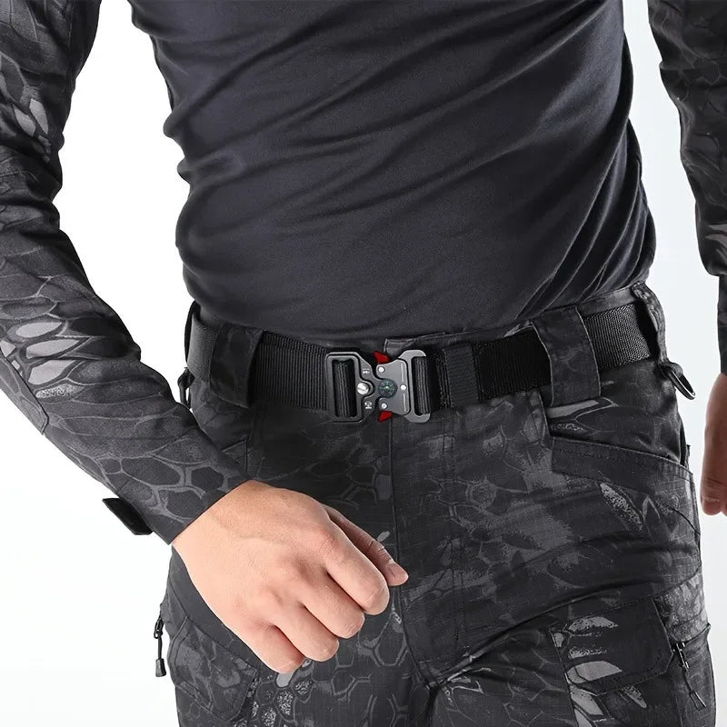 Ceinture tactique authentique à dégagement rapide, ceinture militaire d'extérieur en nylon souple véritable, accessoires de sport pour hommes et femmes, ceinture noire