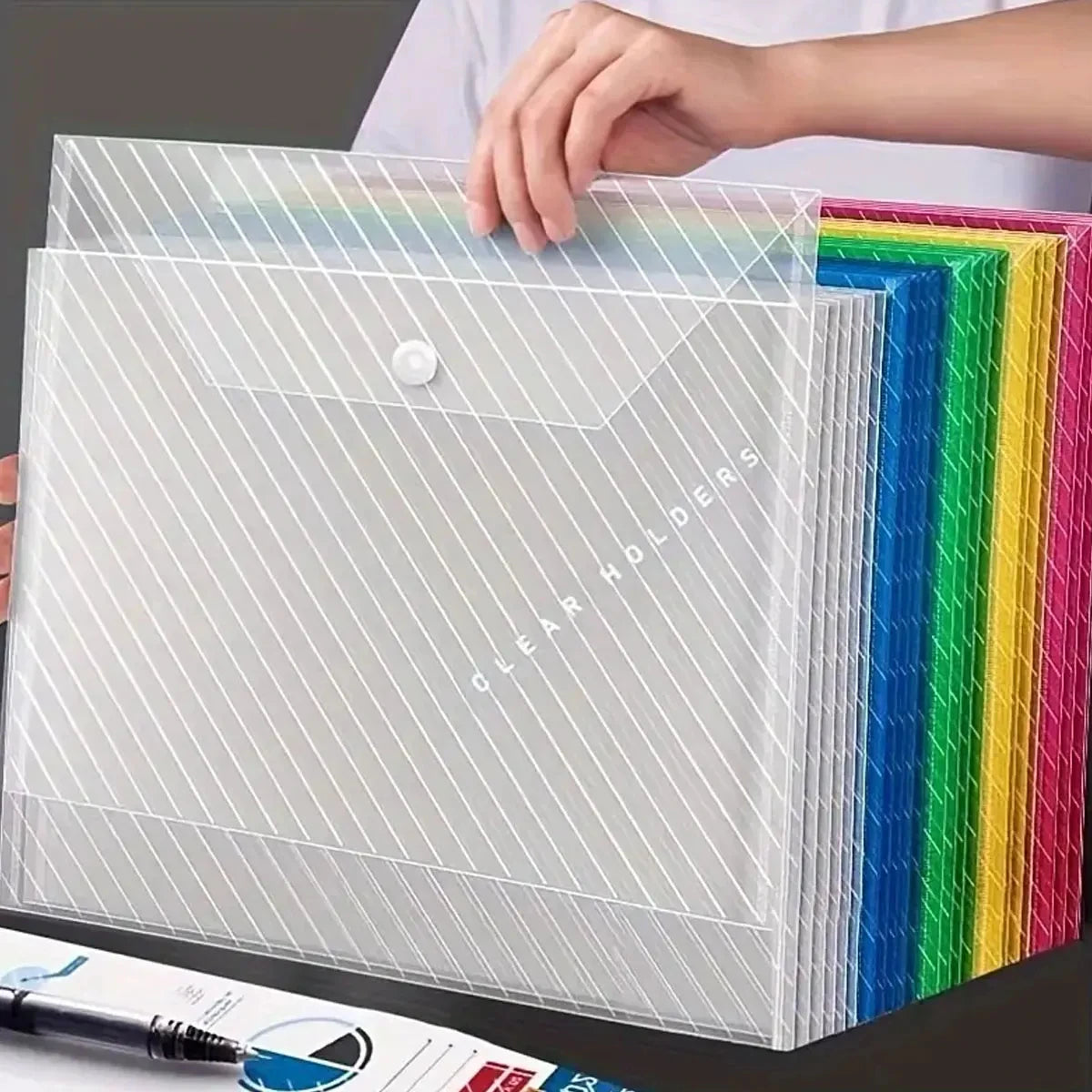 10Pcs A4 Transparent File Bag Plastic Documents Filing Storage Bag Student Organizer Information Pocket Folders Stationery New