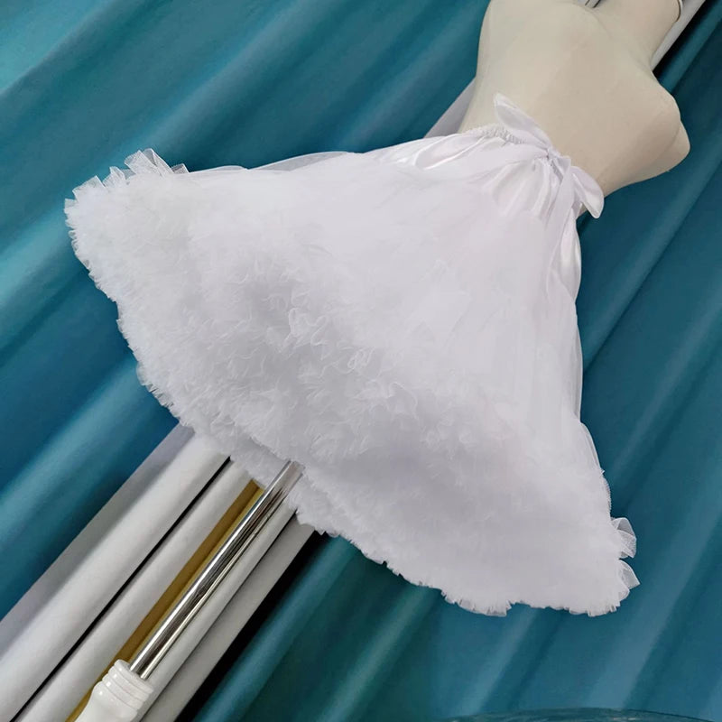 Lowest Pirce Womens 2-Layered Pleated Tulle Petticoat White Black Tutu Puffy Party Cosplay Skirt Lolita Cosplay Bridal Crinoline