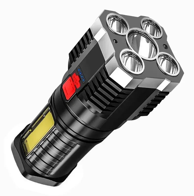 High Power Rechargeable Led Flashlights 7LED Camping Torch With Cob Side Light Lightweight Outdoor Lighting ABS Material