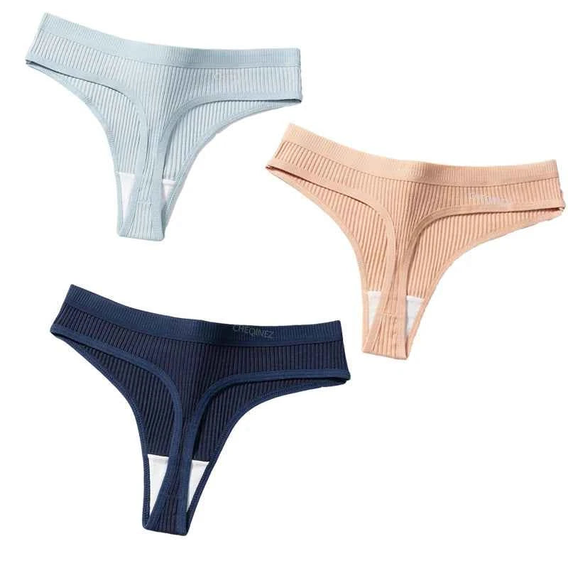 3Pcs/Set Thongs Women's Panties Striped Briefs Girls Solid Color Elastic Underwear Female Sexy Lingeries Hot Comfort G-string