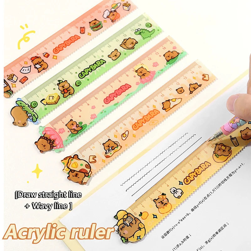 15cm Capybara Ruler Wavy Lines Drawing Tools Acrylic Cute Cartoon Straight Ruler Stationery School Office Supplies