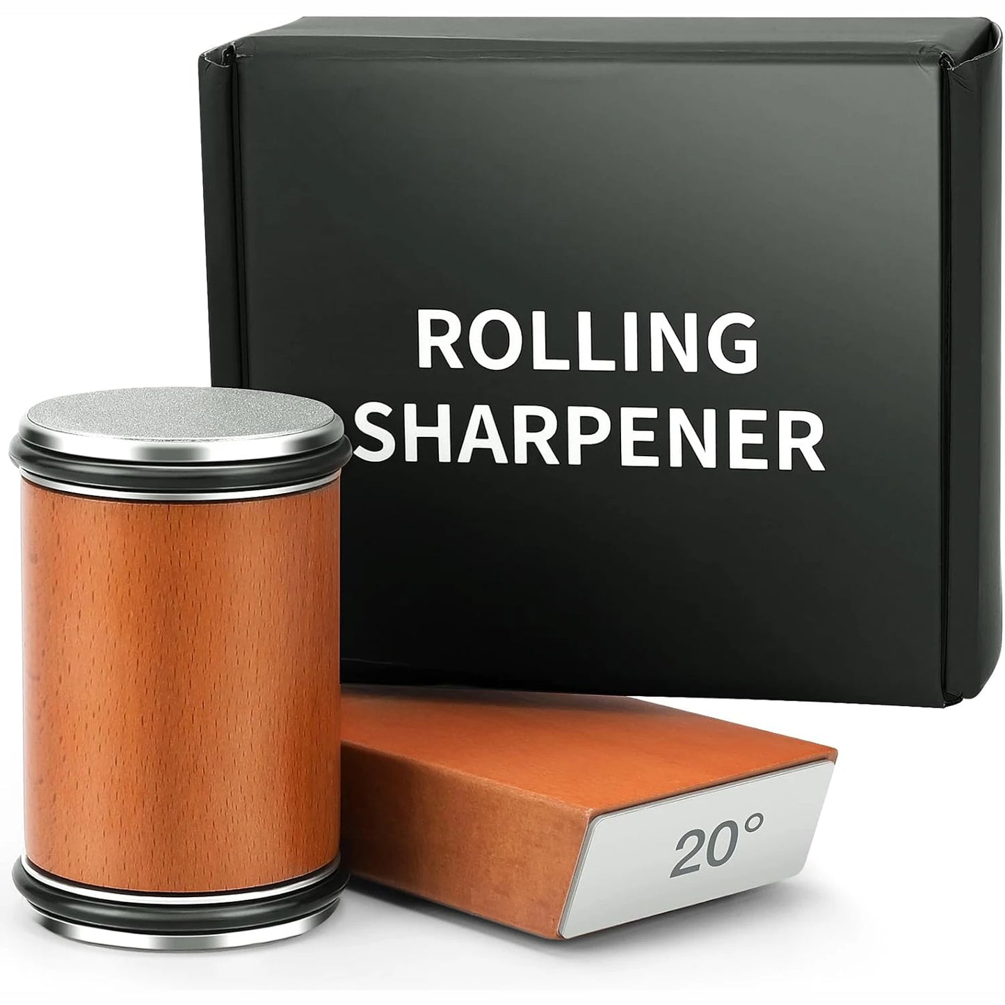 Rolling Knife Sharpener For Straight Edge Knife Sharpener Kit With 15/20° Degree Magnetic Angle For Kitchen Knives Whetstone Set