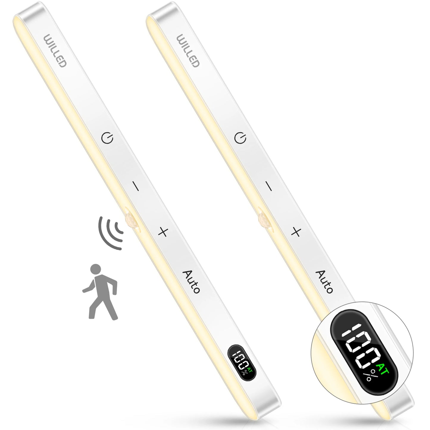 WILLED Under Cabinet Lights Rechargeable Battery Display 60 LED Touch Light Bar Motion Sensor Light Closet Light Night Lights - Shoppiline