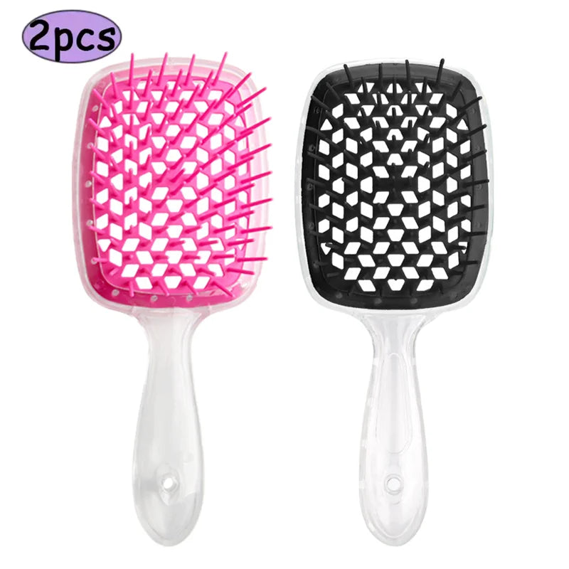 2Pcs Professional Detangling Hair Brush & Comb Set Hollow Out Anti-static Scalp Massage Hairbrush for Wet Dry Hair Styling
