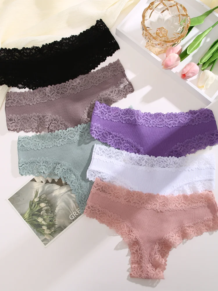 3Pcs/set Women Cotton Panties Floral Lace Intimate Underwear Trendy Patchwork Lace Briefs Female Soft Underpants Lingerie S-XL