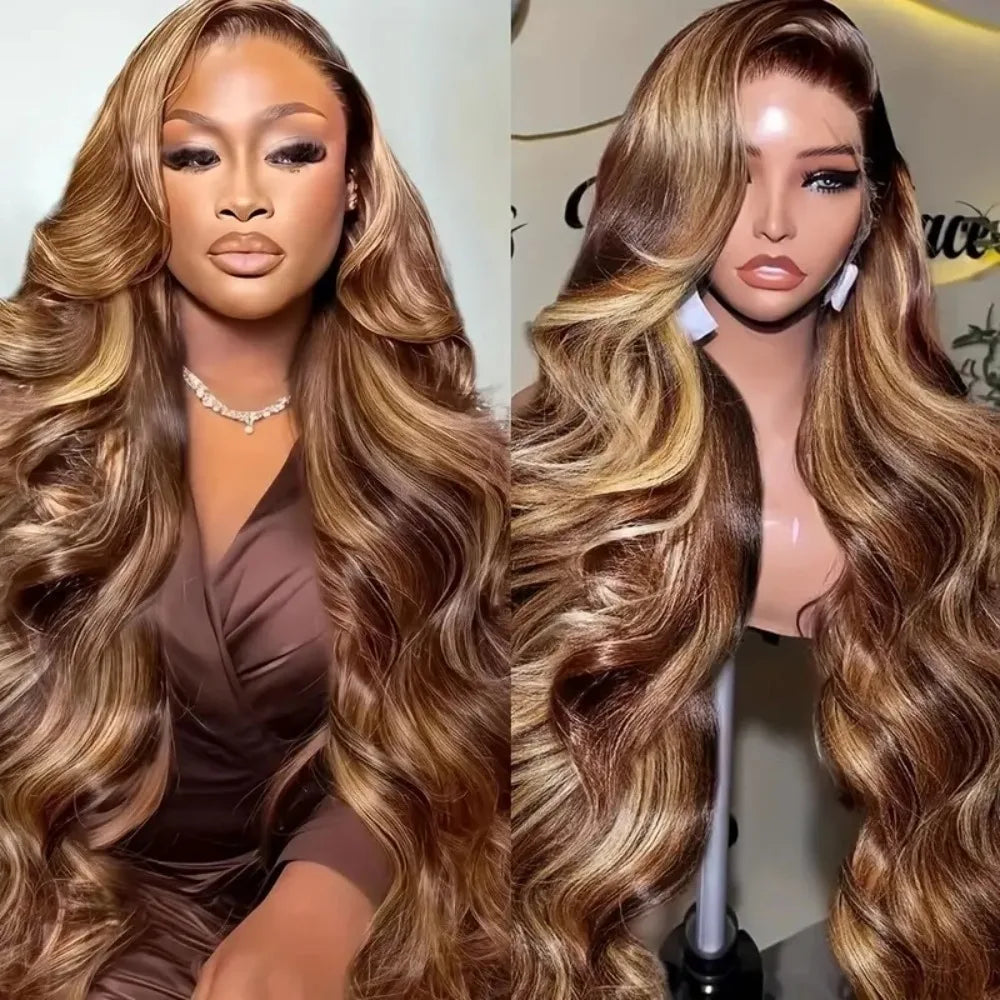 30 Zoll Honigblond Ombre Lace-Front-Perücke Echthaar 13x4 HD Lace-Front-Perücke 4/27 Highlight Ombre Body Wave Lace Frontal Ohne Kleber