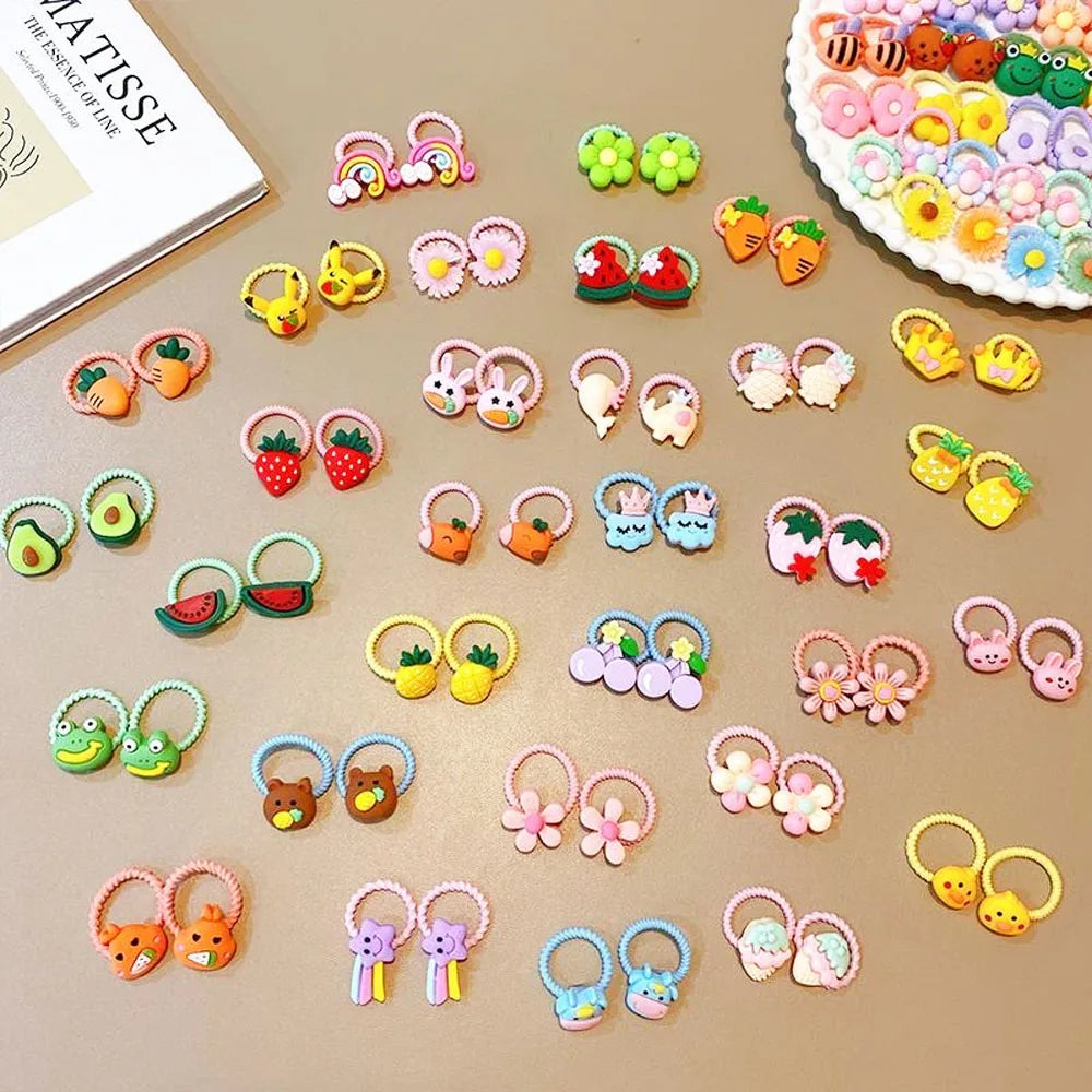 Cute Thumb Hair Ties For Girls,high Elasticity,cartoon Animal Flowers And Fruit Decorative Hair Band,sweet Girl Hair Rope