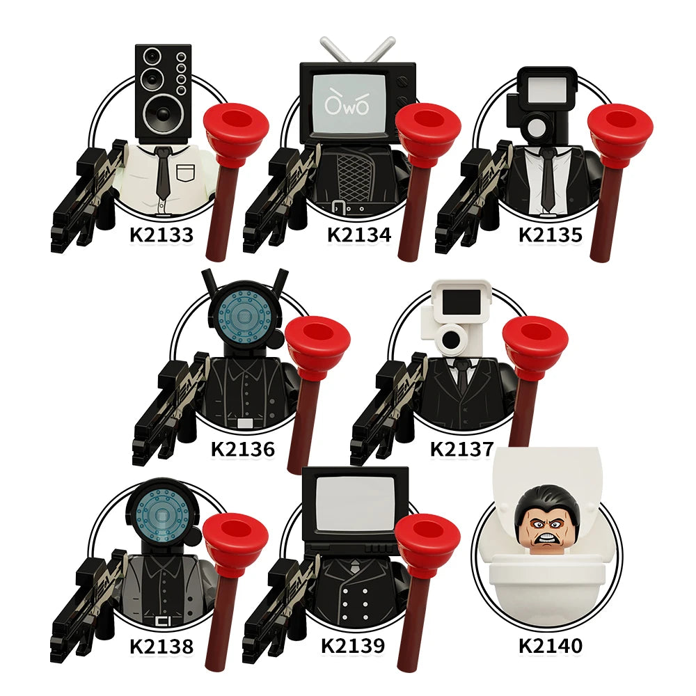 MOOXI Actionfiguren Teile Set MOC Steine Skibidi Toilet Man DIY Baustein Lernspielzeug für Kinder Figuren Geburtstagsgeschenk