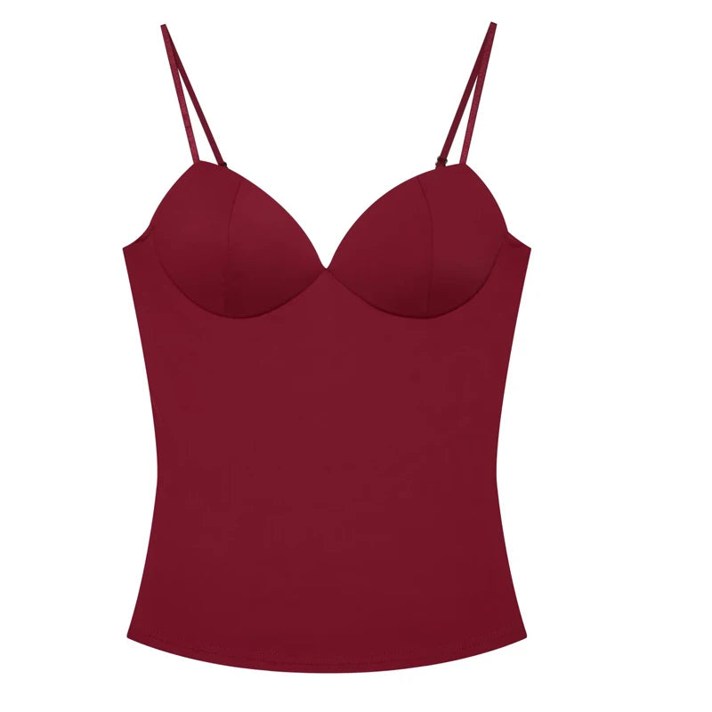 HXAO Sleeveless Crop Tops For Woman Corset Camisole Brown Top Women Bodycon Backless Sexy Tops With Straps Bustier Tank Tops