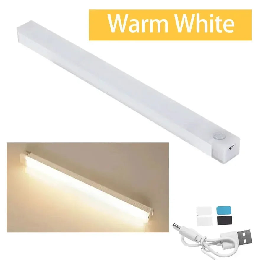 LED Motion Sensor Light Wireless Night Light Rechargeable Long Strip Bar Lamp for Kitchen Cabinet Wardrobe Bedside Staircase