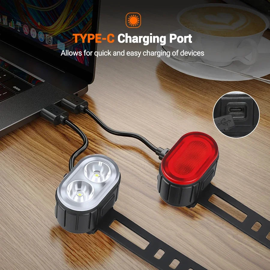 USB Rechargeable Bicycle Lights Bike Safety Warning Lamp Outdoor Waterproof Cycling Flashlight For Mountain And Road Bikes