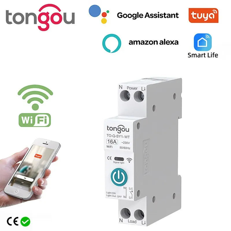Tuya WiFi Smart Circuit Breaker 1P 63A DIN Rail for Smart Home Wireless Remote Control WiFi Switch by APP TONGOU Free Shipping - Shoppiline