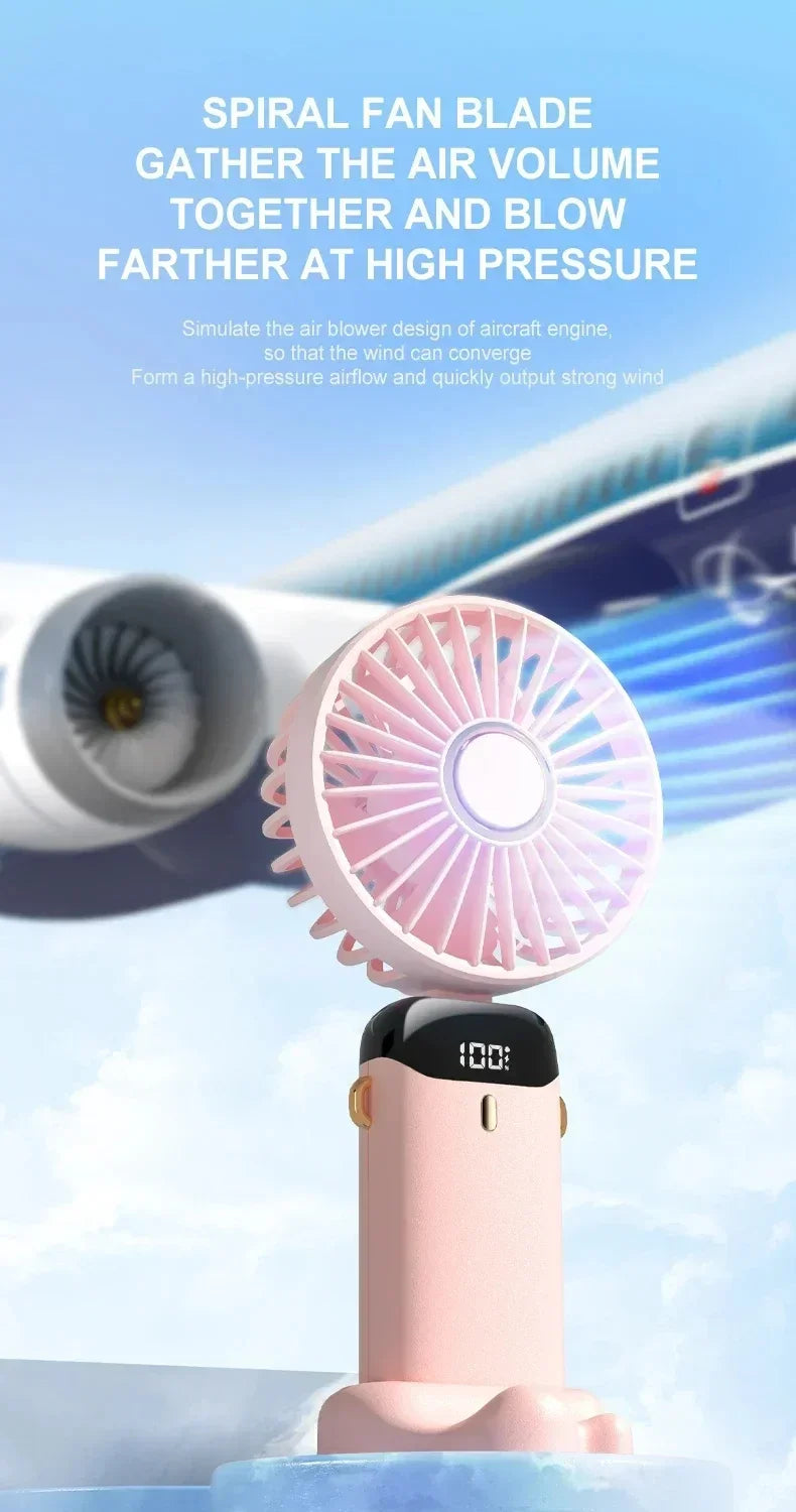Portable Handheld Personal Rechargeable Fan LED Digital Display 90°Adjustable  Rechargeable Fan , 5 Speed Wind Mini Aromatherapy
