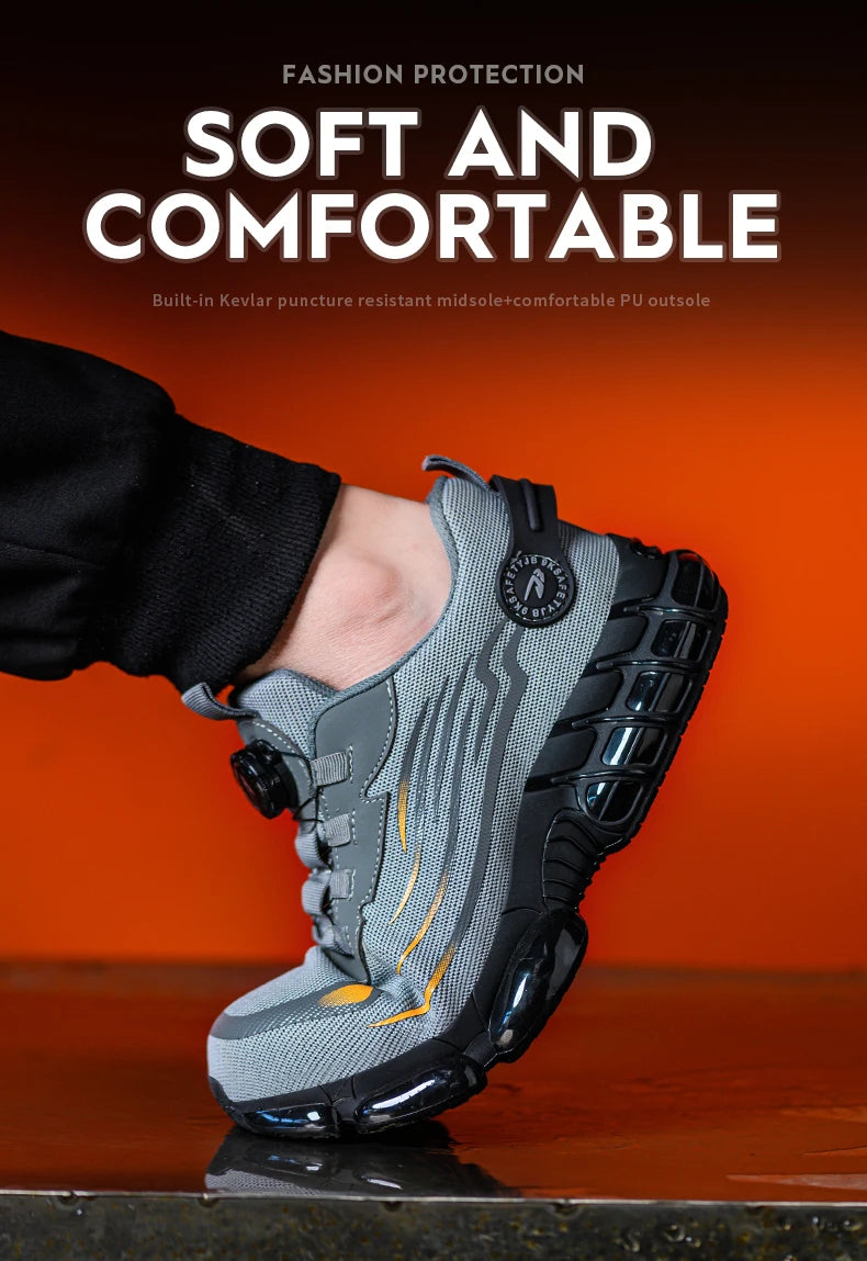 Rotary Buckle Work Safety Shoes For Men and Women Air Soft Sole Lightweight Protective Work Sneakers Men Breathable Boots - Shoppiline