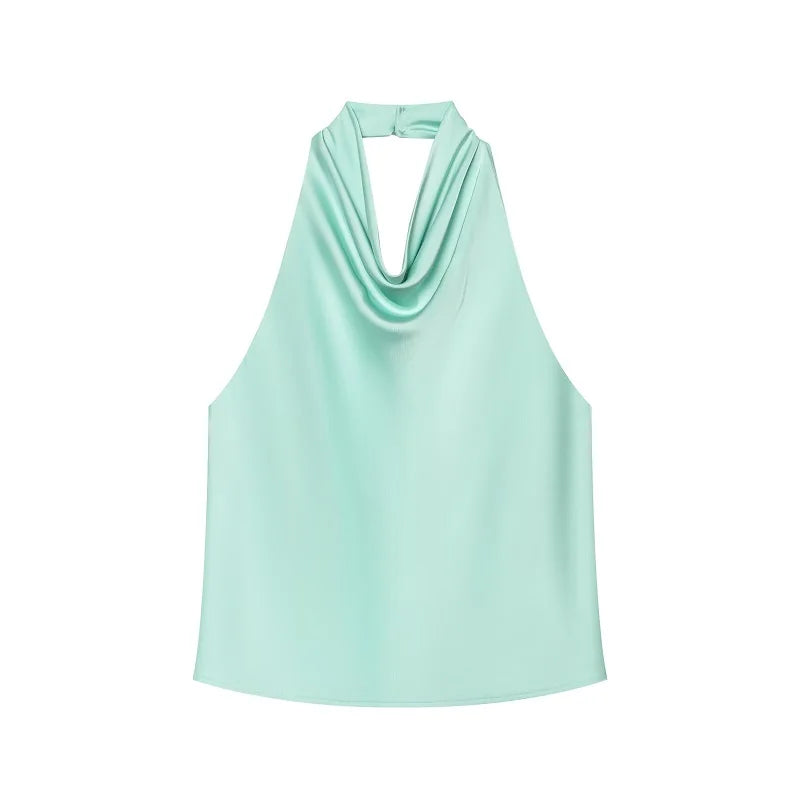 MUJER 2026 Halter Tops for Women Black Satin Backless Top Female Pink Summer Beach Top Woman off Shoulder Camisole Top Women
