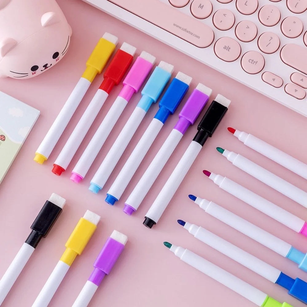 8 Colors Erasable Whiteboard Markers with Eraser, Safe Kids Graffiti Pens for Home School