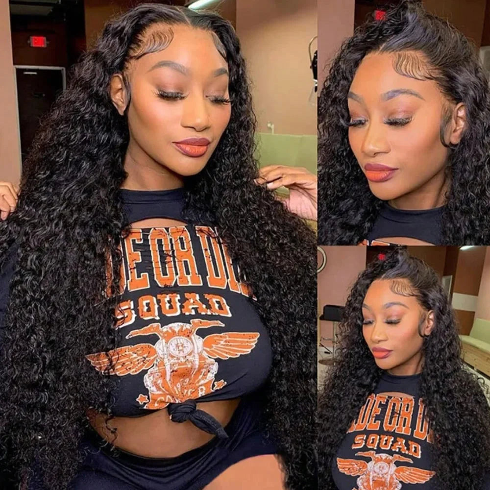 13x6 Glueless 250 Dichte Brasilianische Deep Wave Gelockte HD Lace Frontal Echthaarperücke für Frauen Vorgezupft Beste Haar Wasser Perücke