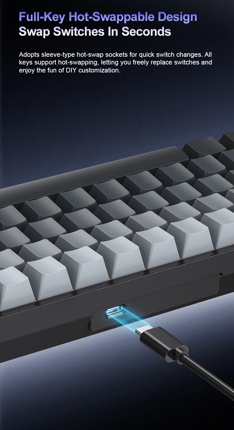APAYADO A68 Wired Mechanical Keyboard RGB Backlight,Fully Hot-Swappable Keys,ABS Keycaps,68-Key Keyboard for Gaming/Office Use