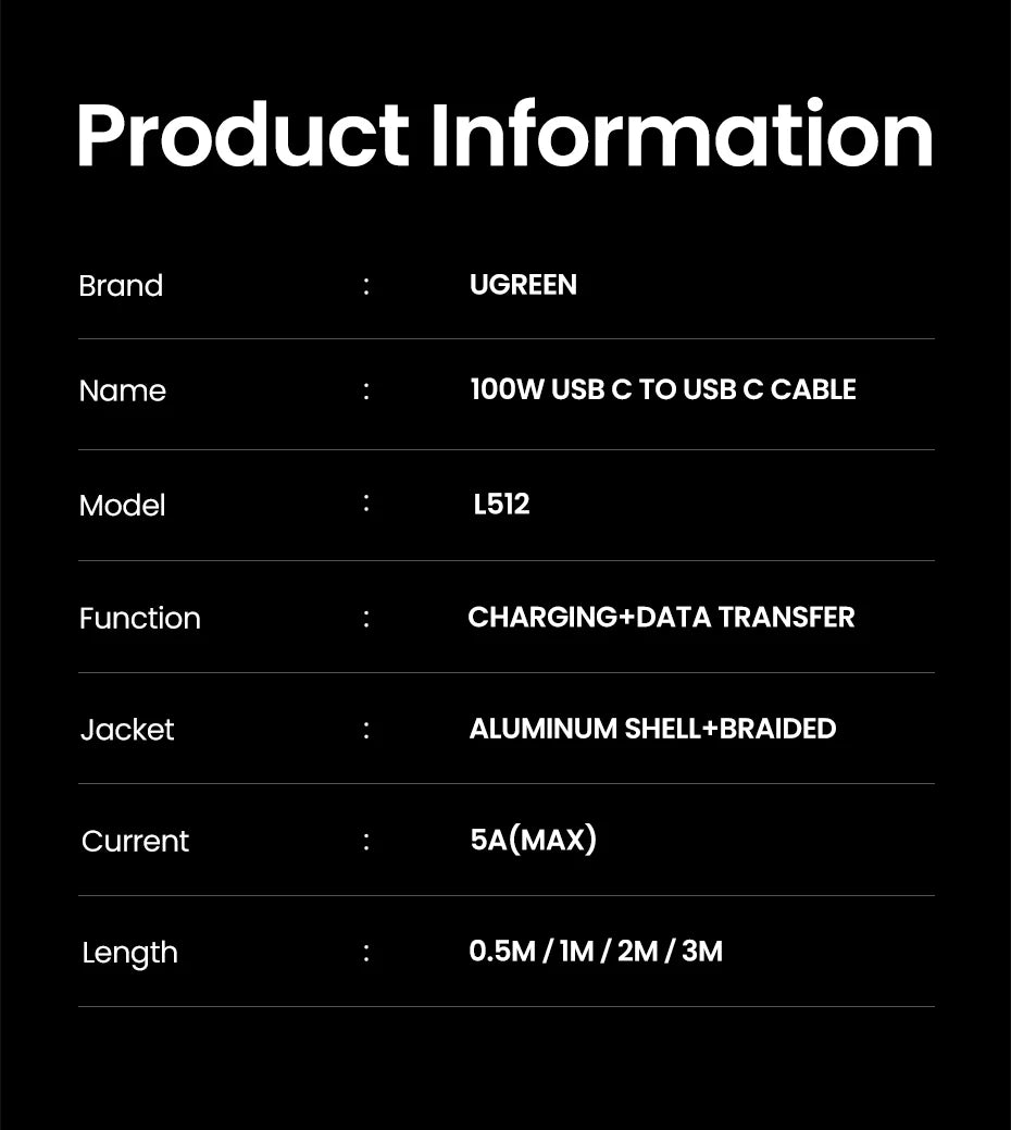 UGREEN USB Type C Cable PD100W Fast Charging Cable for iPhone 17 16 15 Samsung S25 Xiaomi USB C to USB C Cable for MacBook iPad - Shoppiline