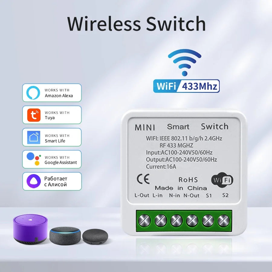 Wifi RF 433MHz Smart Switch Tuya Smart Life Alexa Google Alice Voice Control Remote Wireless Wall Panel Module for Led Lighting