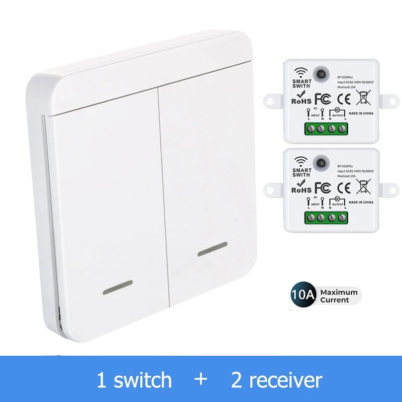 Wireless Light Wall Switch Relay Receiver RF 433Mhz 1/2/3Gang Panel Switch Remote Control Interruptor for LED Lamp 10A 110V 220V