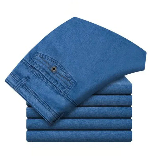 Size 30-45 Men Business Jeans Classic Male Stretch Jeans Plus Size Baggy Straight Men Denim Pants Cotton Blue Work Jeans Men