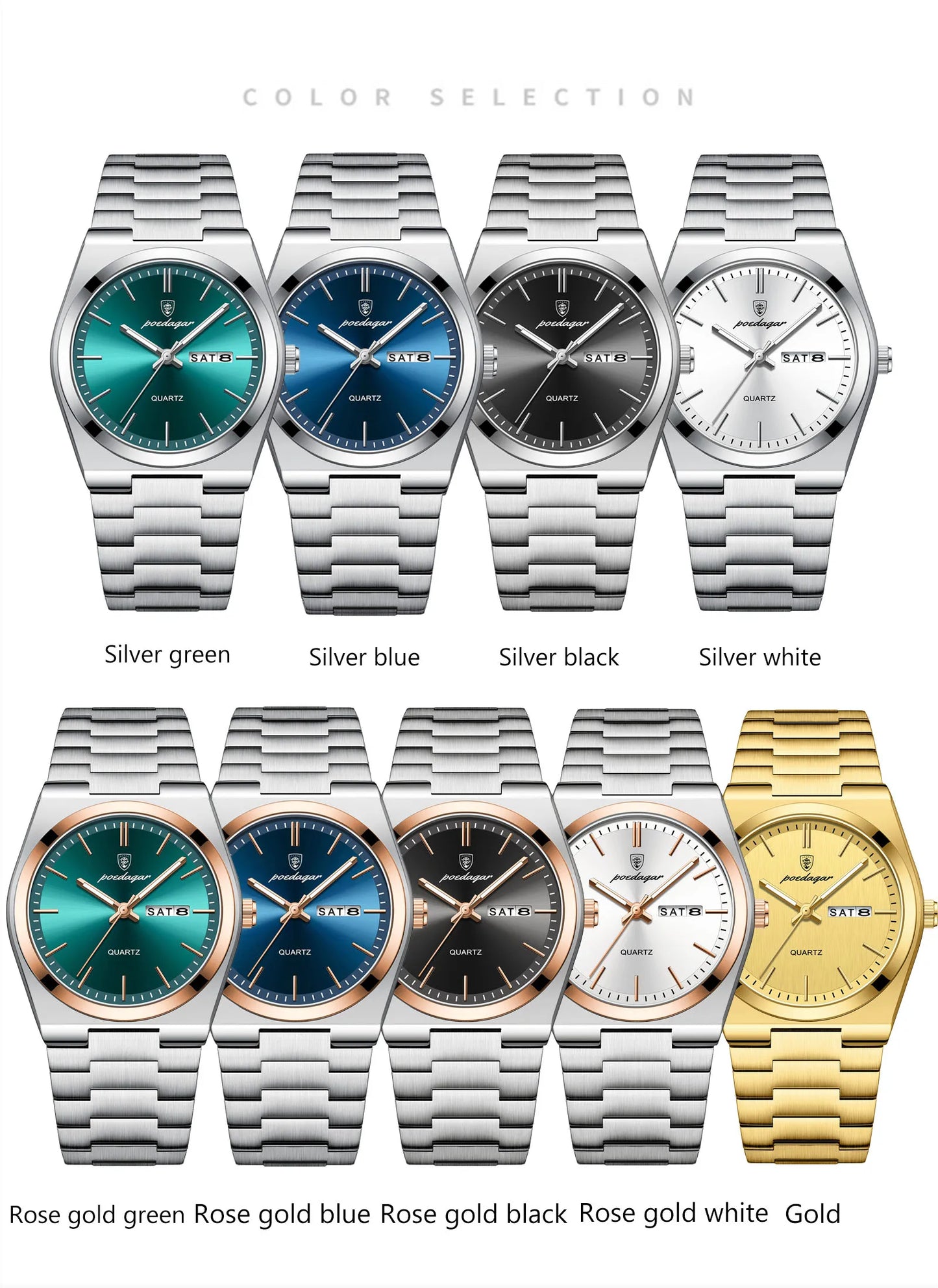 POEDAGAR Mode Klassische Herrenuhr Wasserdichte Leuchtende Datumsanzeige Wochenanzeige Luxus Herrenuhr Edelstahl Quarz Business Herrenuhren
